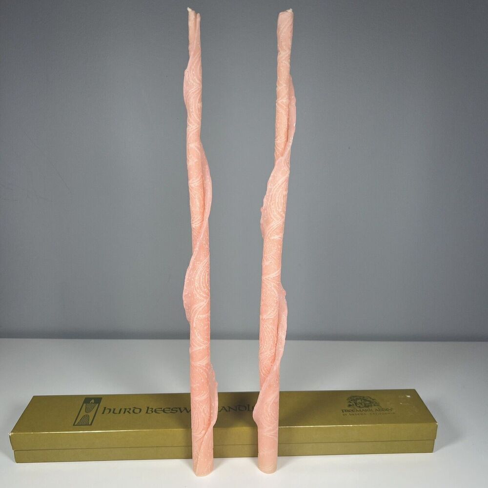 Vintage Hurd Beeswax 18” Pastel Pink Ribbon Twist Freemark Abbey Candles Easter